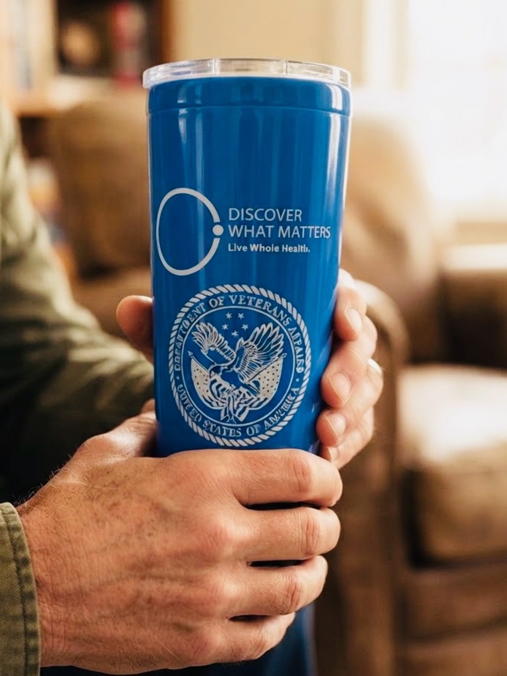 NWOT Blue Plastic & Stainless Steel Tumbler Travel Cup Mug US Military Veterans